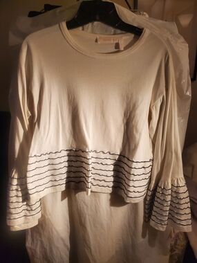 See By Chloe White Blouse with Black Wavy Stripes